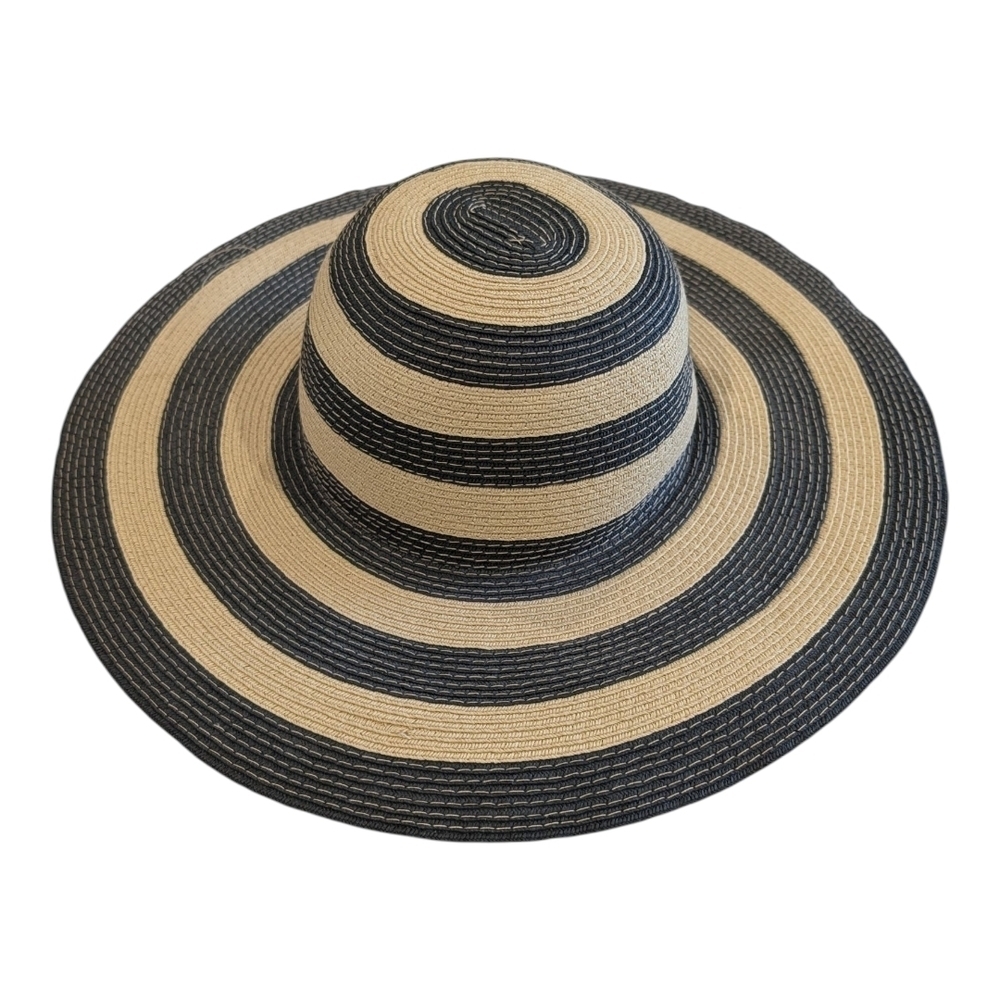 D&Y Black and Tan Striped Hat with Floral Detail - Picture 2 of 6